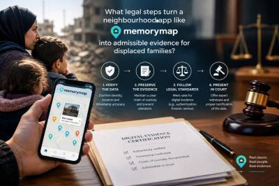 What legal steps turn a neighbourhood app like memorymap into admissible evidence for displaced families?