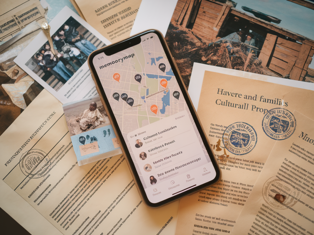 How might a neighbourhood app like MemoryMap prove ownership of displaced families’ cultural property in court?